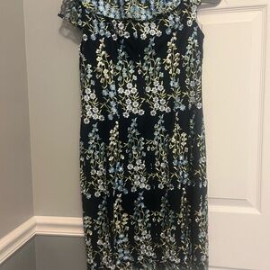 Karl Lagerfeld Black Dress with Blue and White Floral Design